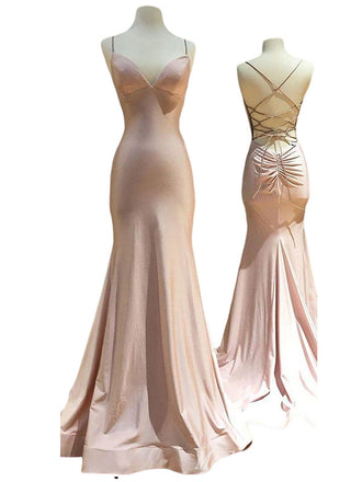 Light Pink Mermaid Sweetheart Spaghetti Straps Lace Up Back Evening Gown Maxi Long Formal Dresses Prom Dresses,MB553