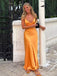 Elegant Orange Side Slit Spaghetti Strap Mermaid Long Prom Dresses,MB22