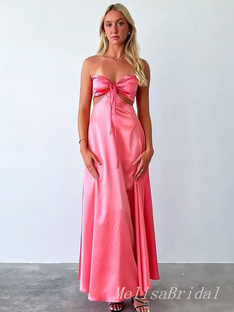 Unique Pink Sleeveless Lace Up Back A-Line Evening Prom Dresses,MB129