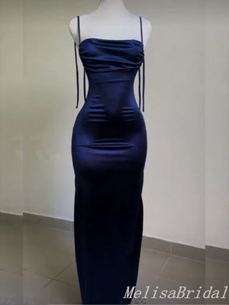 Navy Blue Spaghetti Straps Mermaid Open Back Evening Gown Maxi Long Evening Party Prom Dresses ,MB639