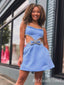 Sexy Light Blue Spaghetti Straps Beadings Simple Cheap Short Homecoming Dresses, HD205