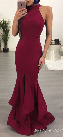 Sexy Gorgeous Burgundy Halter Mermaid Evening Gown Maxi Long Formal Dresses Prom Dresses,MB415