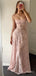 Sexy Elegant A-line Light Pink Spaghetti Straps Floral Evening Gown Long Prom Dresses,MB241