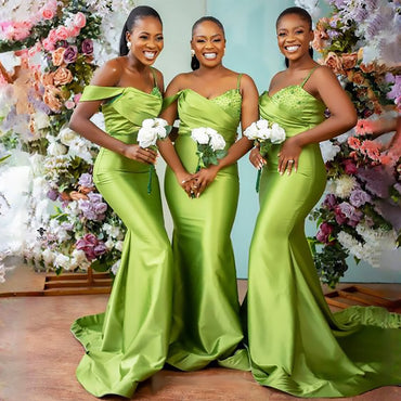 Unique Green Off Shoulder Beading Mermaid  Long Cheap Bridesmaid Dresses ,BD78