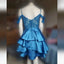 Elegant Blue Spaghetti Straps Off Shoulder Ruffles Simple Cheap Short Homecoming Dresses, HD207