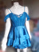 Elegant Blue Spaghetti Straps Off Shoulder Ruffles Simple Cheap Short Homecoming Dresses, HD207