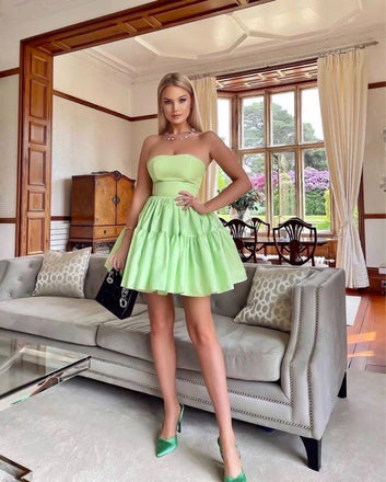 Elegant Green Sleeveless Ruffle A Line Short Homecoming Dresses, HD26