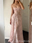 Sexy Elegant A-line Light Pink Spaghetti Straps Floral Evening Gown Long Prom Dresses,MB241