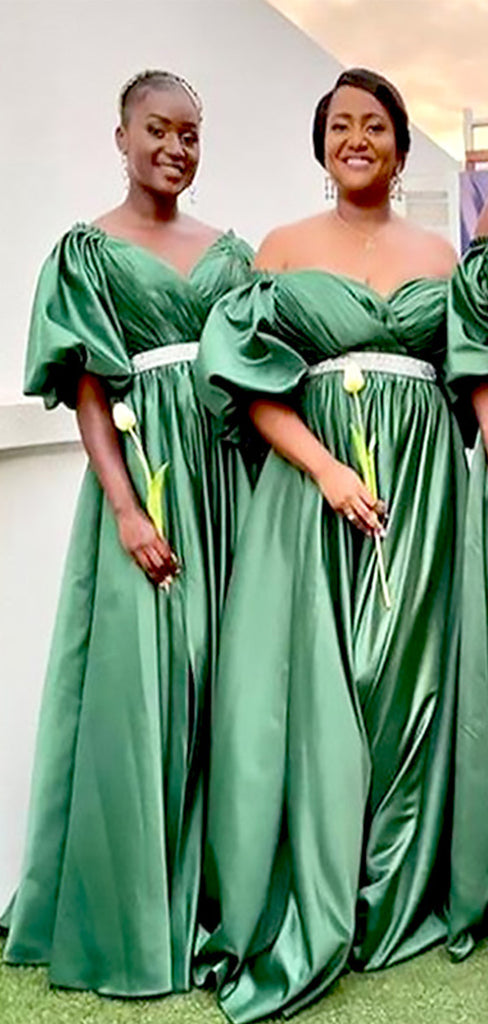 Elegant Off Shoulder Green Half Sleeves Mermaid Pleats Long Cheap Bridesmaid Dresses ,BD101