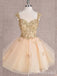 Gold Lace Appliques Sweetheart A-line Graduation Party Short Homecoming Dresses, HD465