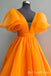 Orange Deep V-Neck A-Line Ball Gown Evening Gown Maxi Long Formal Dresses Prom Dresses With Bubble Sleeves,MB555