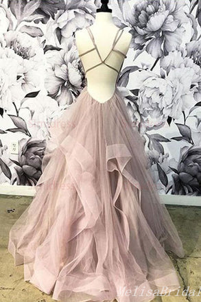 Elegant Sexy Fluffy Plunging Lace Up Back Layer A-Line Evening Gown Maxi Long Formal Dresses Prom Dresses With Ruffles,MB487