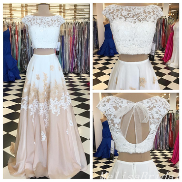 Elegant Two Pieces Lace Appliques A-Line Evening Gown Maxi Long Formal Dresses Prom Dresses ,MB584