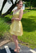 Light Yellow V-Neck Layer A-Line Graduation Party Short Homecoming Dresses, HD382