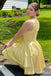 Light Yellow V-Neck Layer A-Line Graduation Party Short Homecoming Dresses, HD382