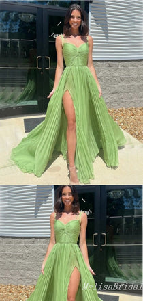 Elegant Spaghetti Straps High Slit Sweetheart A-Line Evening Gown Maxi Long Formal Dresses Prom Dresses ,MB442