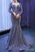 Shiny Long Sleeves Illusion Sweetheart Mermaid Lace up Back Party Dress Long Prom Dresses to Impress ,MB954