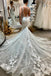 Elegant White Spaghetti Straps V Neck Lace Appliques Tulle Mermaid Long Cheap Wedding Dresses,WD61