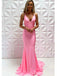 Sexy Pink Pleats Criss-Cross Back V Neck Mermaid Evening Long Prom Dresses,MB24