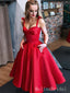 Elegant Red Ruffle Simple Spaghetti Straps Cheap Sleeveless Homecoming Dresses, HD32