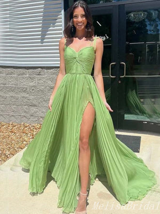 Elegant Spaghetti Straps High Slit Sweetheart A-Line Evening Gown Maxi Long Formal Dresses Prom Dresses ,MB442