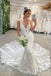 Elegant White Spaghetti Straps V Neck Lace Appliques Tulle Mermaid Long Cheap Wedding Dresses,WD61