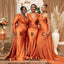 Mismached Orange V Neck Pleats Mermaid  Long Cheap Bridesmaid Dresses ,BD79