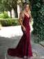 Sexy Gorgeous Spaghetti Straps Deep V-Neck Open Back Lace Appliques Mermaid Evening Gown Maxi Long Formal Dresses Prom Dresses,MB416