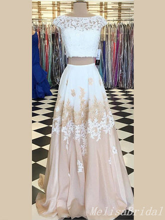 Elegant Two Pieces Lace Appliques A-Line Evening Gown Maxi Long Formal Dresses Prom Dresses ,MB584