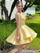 Light Yellow V-Neck Layer A-Line Graduation Party Short Homecoming Dresses, HD382