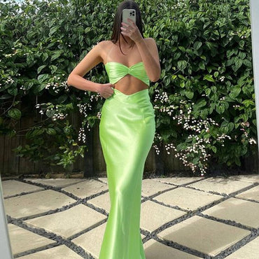 Elegant Bright Green Halter Mermaid Sleeveless Evening Prom Dresses,MB131
