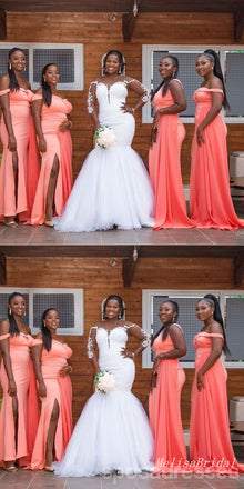 Off Shoulder Mermaid Long Bridesmaid Dresses,BD225