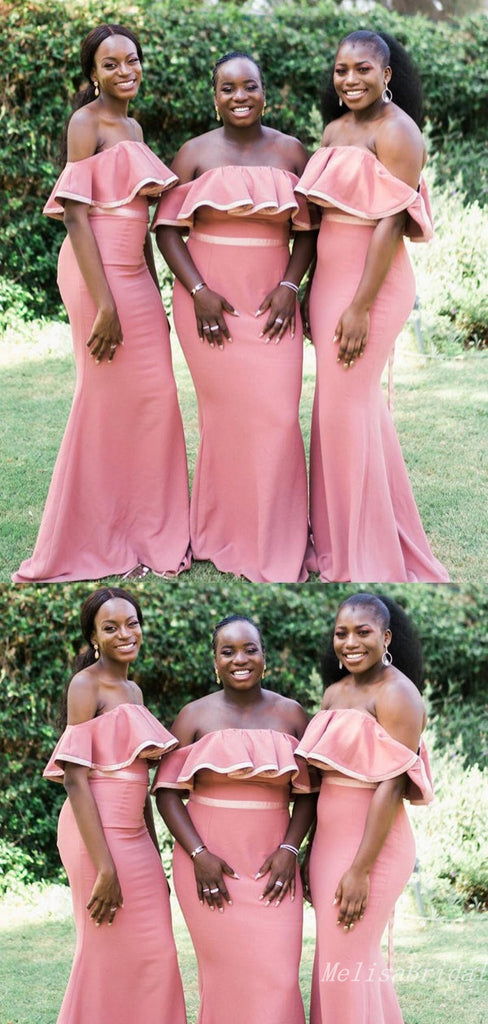 Blush Pink Strapless Mermaid Long Bridesmaid Dresses BD218 MelisaBridal