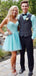 Light Blue Sweetheart Spaghetti Straps A-Line Graduation Party Short Homecoming Dresses, HD437