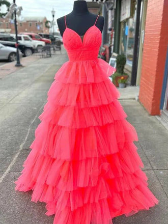 Spaghetti Straps Sweetheart Layer A-line Evening Gown Maxi Long Evening Party Prom Dresses,MB714