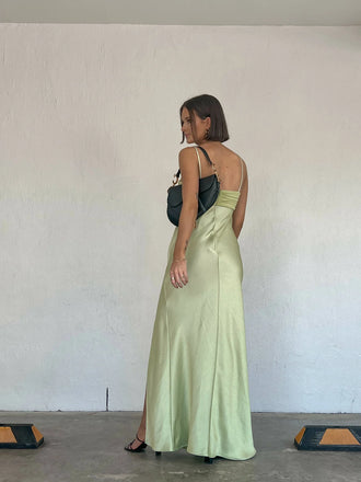 Elegant Light Green Spaghetti Strap Mermaid Side Slit Sleeveless Evening Prom Dresses,MB133