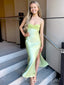 Elegant Light Green Spaghetti Strap Mermaid Side Slit Sleeveless Evening Prom Dresses,MB133