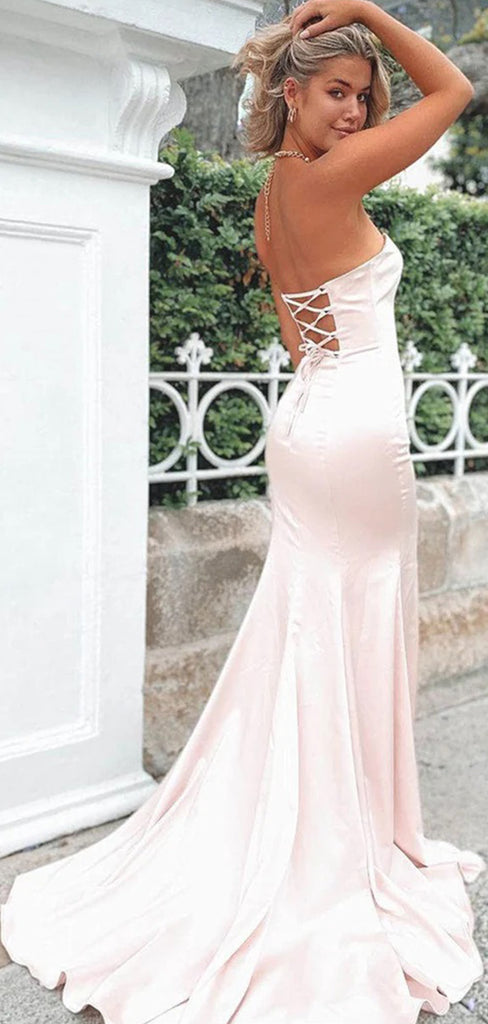 Sexy Ivory White Lace Up Back Side Slit Mermaid Evening Long Prom Dresses,MB25