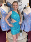 Elegant Blue One Shoulder Sequin Simple Cheap Short Homecoming Dresses, HD158