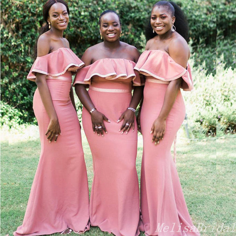 Blush Pink Strapless Mermaid Long Bridesmaid Dresses,BD218