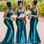 Elegant Blue One Shoulder Mermaid  Long Cheap Bridesmaid Dresses ,BD80