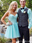 Light Blue Sweetheart Spaghetti Straps A-Line Graduation Party Short Homecoming Dresses, HD437