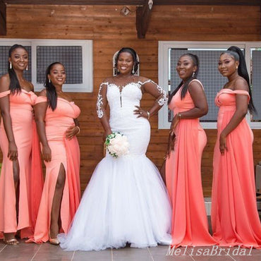 Off Shoulder Mermaid Long Bridesmaid Dresses,BD225