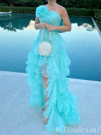 Charming One Shoulder High Low A-Line Layer Fluffy Evening Gown Maxi Long Formal Dresses Prom Dresses,MB585