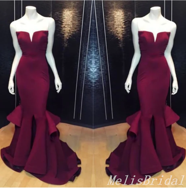 Sexy Elegant Strapless Mermaid Evening Gown Long Formal Dresses Prom Dresses With Ruffles,MB398