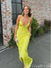 Sexy Yellow Plunging Spaghetti Straps Sheath Evening Gown Maxi Long Formal Dresses Prom Dresses,MB471