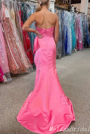 Sexy Strapless Sheath V Neck Open Back Evening Gown Maxi Long Formal Dresses Prom Dresses With High Slit,MB417