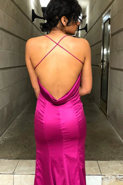 Sexy Rose Pink Criss-Cross Back V Neck Mermaid Evening Long Prom Dresses,MB26