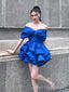 Elegant Royal Blue Bubble Off Shoulder Cheap Short Homecoming Dresses, HD33