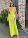 Sexy Yellow Plunging Spaghetti Straps Sheath Evening Gown Maxi Long Formal Dresses Prom Dresses,MB471